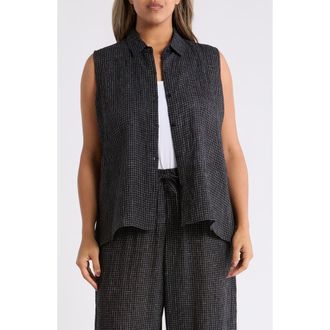 Eileen Fisher Grid Sleeveless Button-Up Shirt in Black/White at Nordstrom, Size 2X