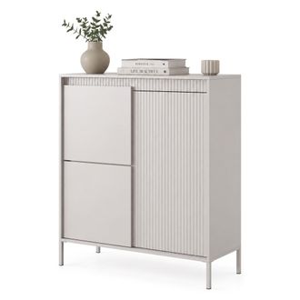 Dmora Aparador Hatolaro, Mueble 5 Estantes, Puertas Abatibles, 3 Puertas, 104x40x123h Cm Beige