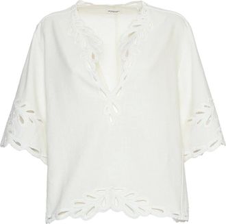 Isabel Marant Isabel Marant, Blouses, female, White, Size: 2XS White Perforated Embroidery V-Neck Top