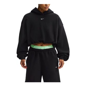 Nike (WMNS) Nike Studio Fleece Medium Weight Oversized Cropped Hoodie Total Black Sail IM8096-001