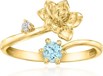Ross-Simons Daffodil Flower/March Birthstone Ring With. Aquamarine and Single Lab-Grown Diamond in 18kt Gold Over Sterling