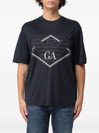 Emporio Armani embroidered T-shirt - men - Lyocell/Cotton - M - Blue