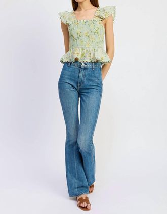 En Saison Rylee Peplum Top In Sage Green