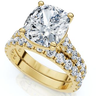 Pompeii3 Certified 4Ct Cushion Diamond Engagement Wedding Ring Set 14k Gold/PT Lab Grown