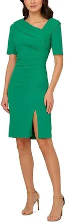 Adrianna Papell Womens Adrianna Papell Dress Green Crepe Asymmetrical Neck Sheath RED1084