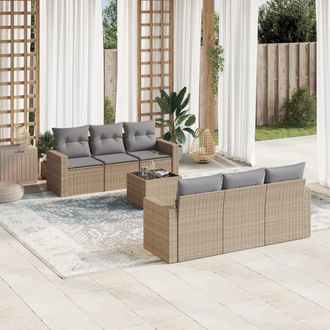 vidaXL Vidaxl - Set Sof&aacute;s De Jard&iacute;n 7 Piezas Y Cojines Rat&aacute;n Sint&eacute;tico Beige