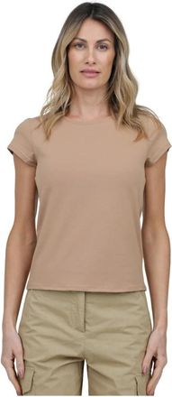 Alpha Studio Jersey ronde hals t-shirt in vormen - Dames - T-shirts - Bruin - M - Tops