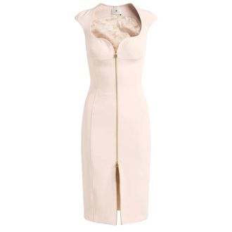 Elisabetta Franchi Midi Dresses, female, Beige, Size: M Double Crepe Stretch Dress