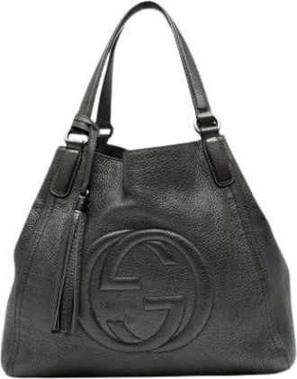 Gucci Pre-owned Shoulder Bags, female, Gray, Size: ONE SIZE Pre-owned Leather Tote