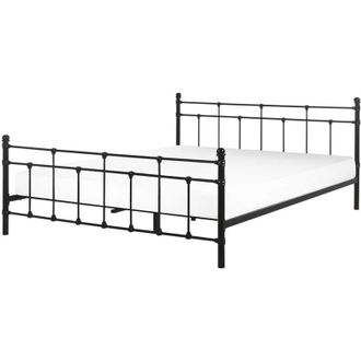 Beliani Letto matrimoniale in Metallo Nero con Rete a Doghe Barre Decorative 160 x 200 cm Lubbon