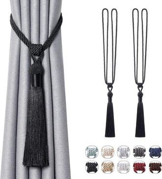 OEM Sujetadores De Cortina Hechos A Mano Con Borla - Ideales Para El Hogar Y La Oficina - Paquete De 2 Unidades, Color Negro