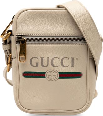 Gucci Pre-owned Womens Mini Grained Calfskin Logo Crossbody - Ivory Leather - One Size