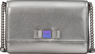 Kate Spade New York morgan bow embellished metallic leather wallet on a chain in Silver at Nordstrom Rack