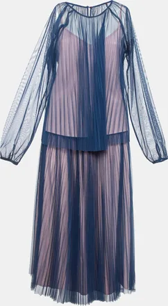 Max & Co. Blue Plisse Tulle Sheer Top And Skirt Set