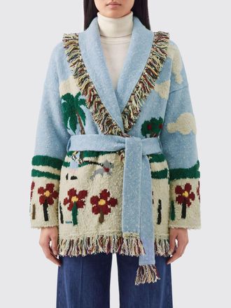 Alanui Cardigan a vestaglia in misto lana jacquard con cintura e bordi sfrangiati