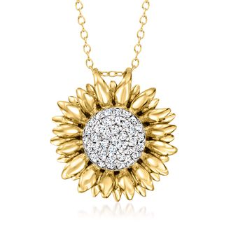 Ross-Simons Diamond Sunflower Pendant Necklace in 18kt Gold Over Sterling