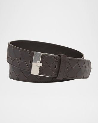 Bottega Veneta Men & apos;s Watch-Buckle Intrecciato Leather Belt