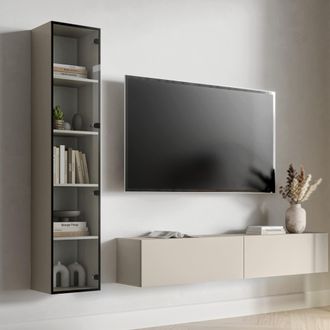 Dmora Vitrina Roburent, Mueble Expositor 4 Estantes, Una Puerta, 5 Espacios, 35x32x168h Cm Beige