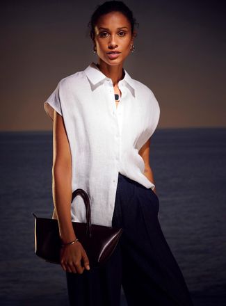 Contemporaine Womens Pure linen cap-sleeve shirt