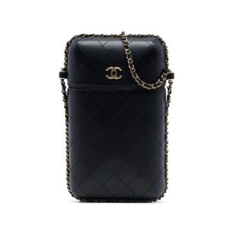 Chanel Pre-owned Phone Holder - Dames - Pre-owned - Zwart - Maat: ONE Size Leer