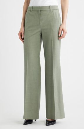 Theory Fluid Flare Stretch Wool Pants in Vetiver Melange at Nordstrom, Size 12