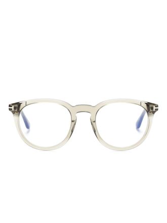 Tom Ford Eyewear logo-plaque transparent glasses - unisex - Acetate/Metal (Other) - 49 - Grey