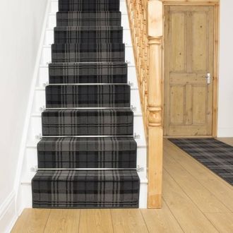 Runrug Stair Runner Carpet for Staircases - Soft & Comfy, 9mm - Tartan in Black | Size: 100 cm x 450 cm