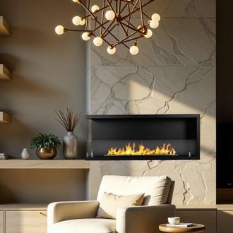 Dmora Chimenea Bioetanol Lonigo, Capacidad 1.25 L, Superficie Calefacci&oacute;n 30 M&sup2;, Potencia 3 Kw, 120x22x45h Cm Negro