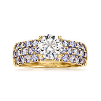 Ross-Simons Lab-Grown Diamond Ring With Tanzanites in 14kt Yellow Gold