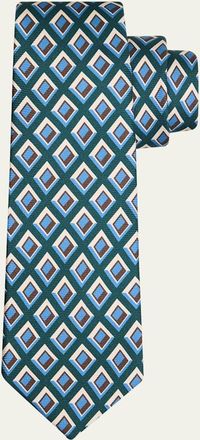 Kiton Mens Diamond-Pattern Silk Sevenfold Tie