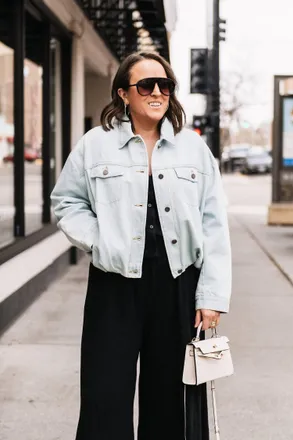 Astr Bubble Hem Denim Jacket In Chambray Blue