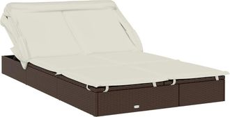 vidaXL Tumbona 2 Personas Toldo Plegable Rat&aacute;n Pe Marr&oacute;n 213x118x97 Cm Vidaxl