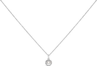 House of Brilliance 10K White Gold 5MM Cultured Pearl and Diamond Accent Halo Pendant Necklace
