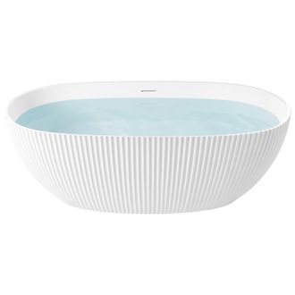 Beliani Ba&ntilde;era Ovalada Independiente Moderna De 170 X 81 Cm De Acr&iacute;lico Con Acabado Acanalado Ba&ntilde;o Blanco Mate Jutai