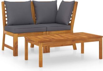 vidaXL Vidaxl - Muebles De Jard&iacute;n 3 Pzas Madera De Acacia Y Cojines Gris Oscuro