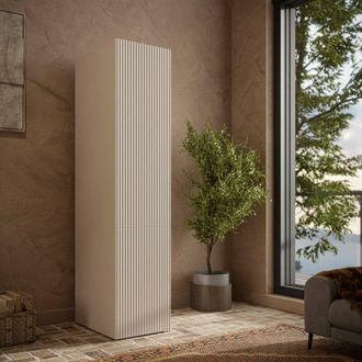 Dmora Armario Multiusos Treville De 1 Puerta, Mueble Multifunci&oacute;n Con 4 Estantes Interiores, Acabado Acanalado, 45x56 H199 Cm, Beige