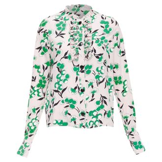 Marni silk floral print ruffle front blouse top
