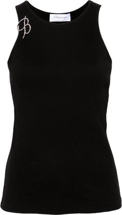 Blumarine logo-brooch fine-ribbed tank top - women - Cotton/Elastane - M - Black