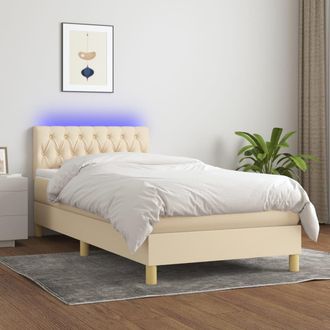 vidaXL Cama Box Spring Con Colch&oacute;n Y Led Tela Crema 100x200 Cm Vidaxl