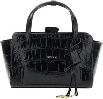 Hidesins Black Flap S Croc-Effect Leather Shoulder Bag