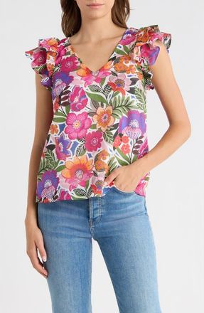 Sugarlips Rendal Floral Tiffy Ruffle Cotton Top in Floral-Multi at Nordstrom, Size X-Small