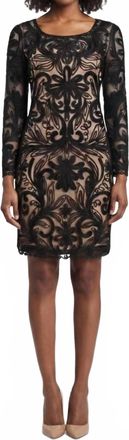 Sue Wong Womens Sleeve Floral Embroidered Mesh Dress In Black