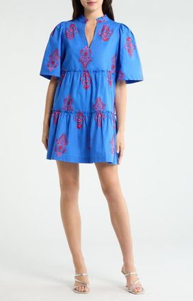 Sugarlips Gibson Dixie Tiered Cotton Dress in Blue-Pinks at Nordstrom, Size X-Large