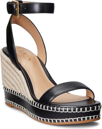 Lauren Ralph Lauren Hilarie Sandal Women Black Wedge Heel Espadrille LION669