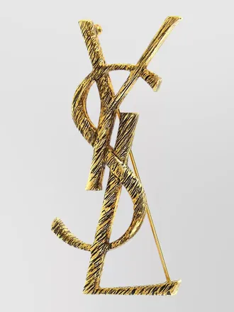 Saint Laurent textured finish metal logo fashion brooch