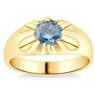 Pompeii3 2Ct Blue Diamond Mens Belcher Solitaire Ring Gold High Polished Lab Grown