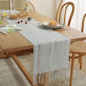 OEM Camino De Mesa De Macram&eacute; Con Borlas, Camino De Mesa Vintage Para Estilo R&uacute;stico, Decoraci&oacute;n Moderna Para Mesa De Comedor (gris 33x183cm) -crezuo