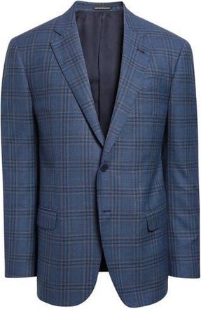 Emporio Armani Textured Blue Plaid Virgin Wool Sport Coat at Nordstrom Rack, Size 38 Us / 48 Eu Regular