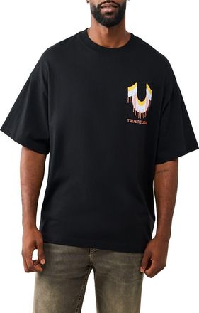True Religion Retro Logo Oversize Cotton Graphic T-Shirt in Jet Black at Nordstrom, Size Xxx-Large