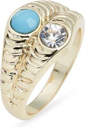 Nordstrom Faux Turquoise & Crystal Ridged Ring in Clear- Turquoise- Gold at Nordstrom, Size 7
